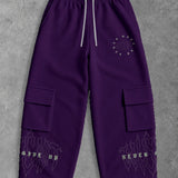 Heavy - Calça Cargo Wide Leg Moletom - Never Give Up Roxa