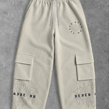 Heavy - Calça Cargo Wide Leg Moletom - Never Give Up Off White