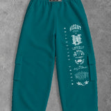 Heavy - Calça Cargo Wide Leg Moletom - Wisent Collections Azul Turquesa