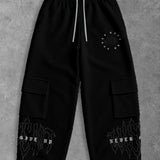 Heavy - Calça Cargo Wide Leg Moletom - Never Give Up Preta
