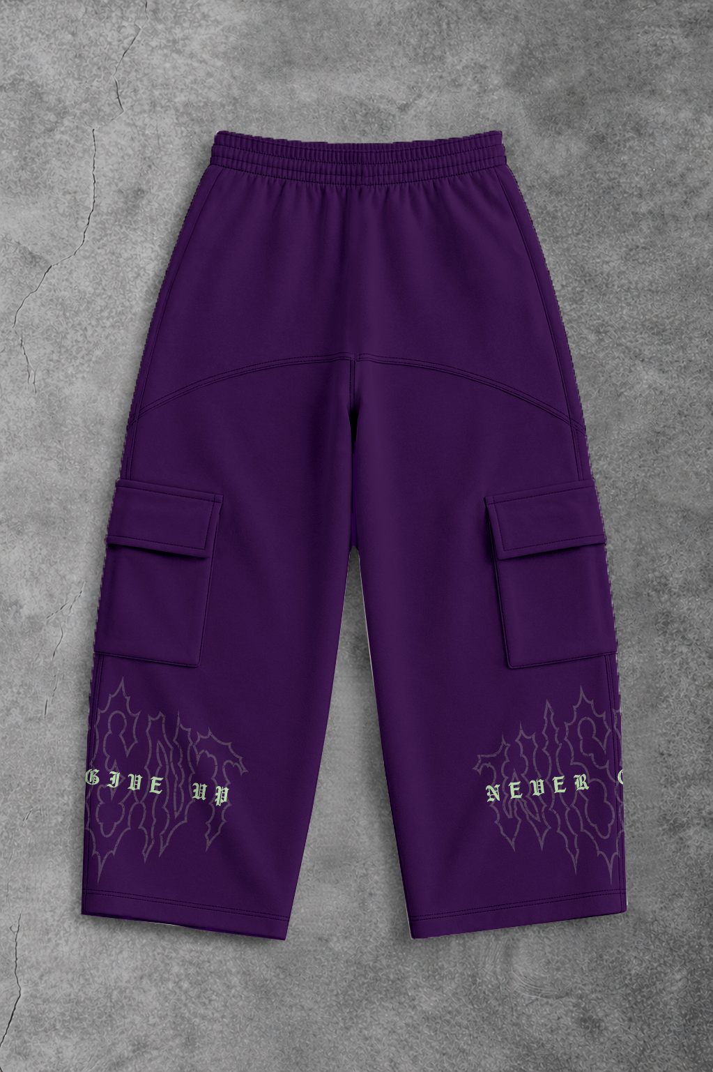 Heavy - Calça Cargo Wide Leg Moletom - Never Give Up Roxa