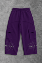 Heavy - Calça Cargo Wide Leg Moletom - Never Give Up Roxa