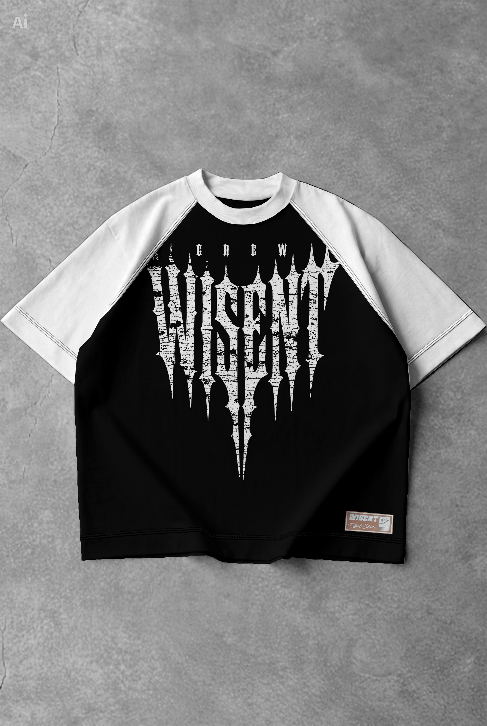 Soft - Camiseta Oversized Raglan - Wisent Crew  Preta/Branca