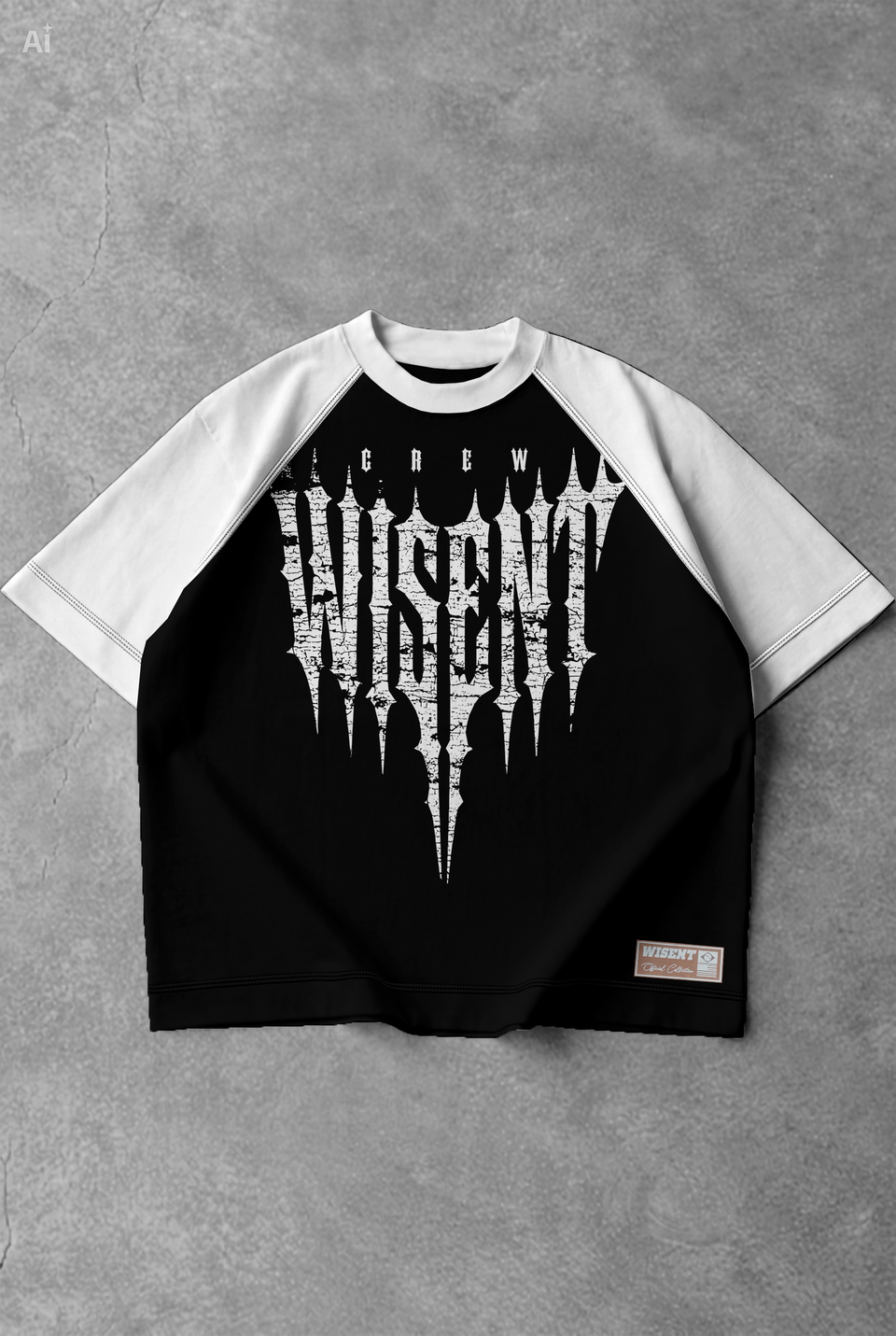 Soft - Camiseta Oversized Raglan - Wisent Crew  Preta/Branca