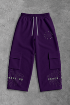 Heavy - Calça Cargo Wide Leg Moletom - Never Give Up Roxa