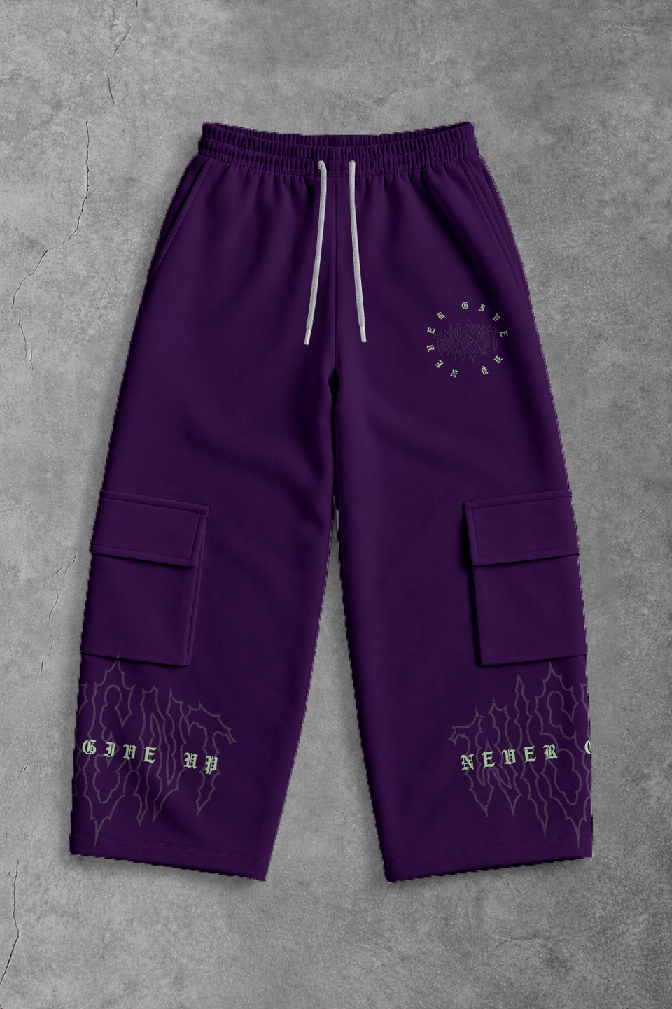 Heavy - Calça Cargo Wide Leg Moletom - Never Give Up Roxa