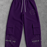 Heavy - Calça Cargo Wide Leg Moletom - Never Give Up Roxa