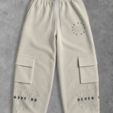 Heavy - Calça Cargo Wide Leg Moletom - Never Give Up Off White