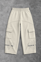 Heavy - Calça Cargo Wide Leg Moletom - Never Give Up Off White
