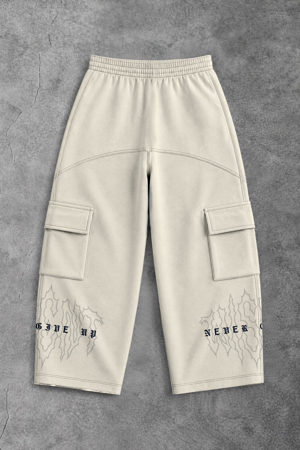 Heavy - Calça Cargo Wide Leg Moletom - Never Give Up Off White