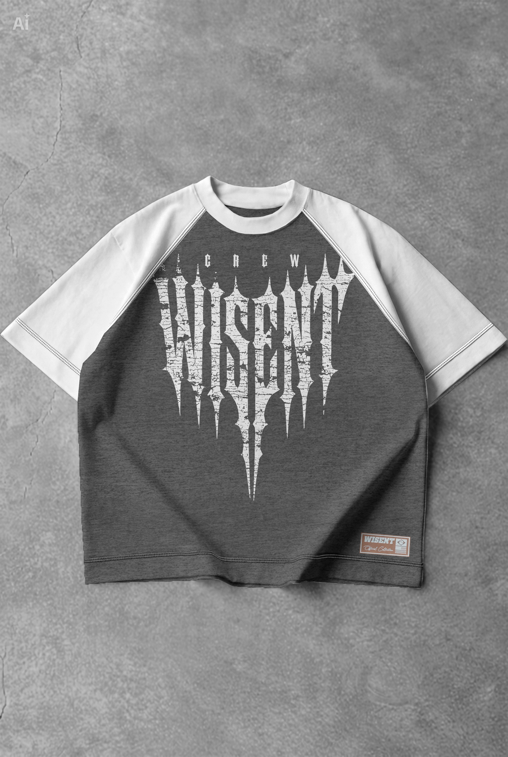 Soft - Camiseta Oversized Raglan - Wisent Crew  Cz Mescla/Branca