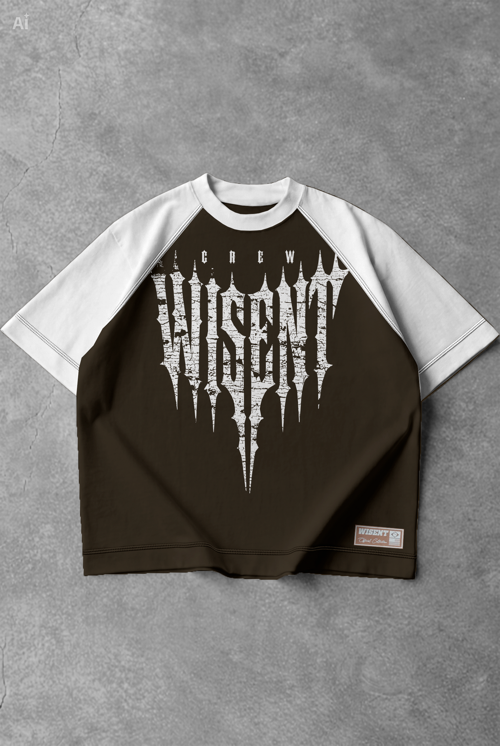 Soft - Camiseta Oversized Raglan - Wisent Crew  Marrom/Branca