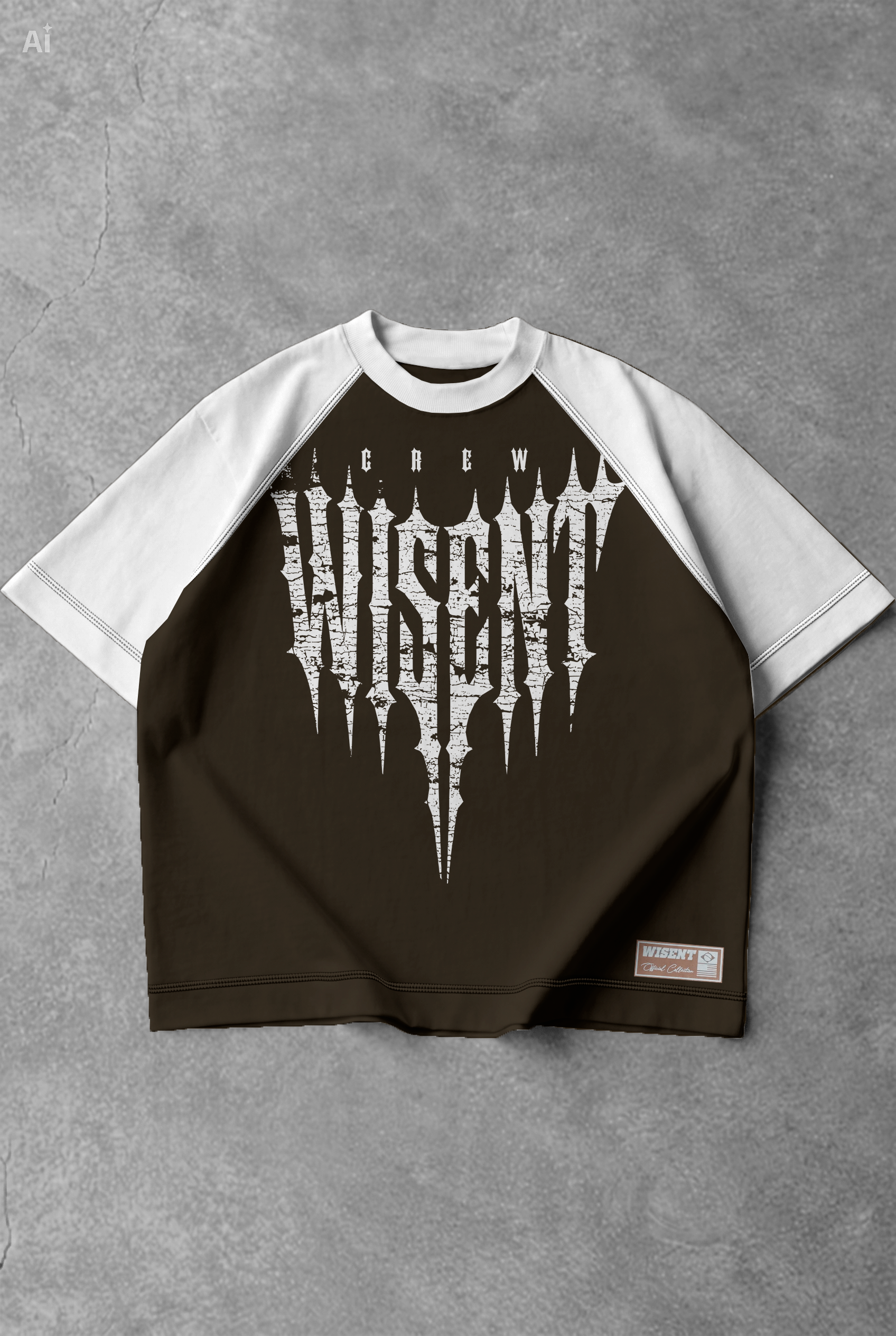 Soft - Camiseta Oversized Raglan - Wisent Crew  Marrom/Branca