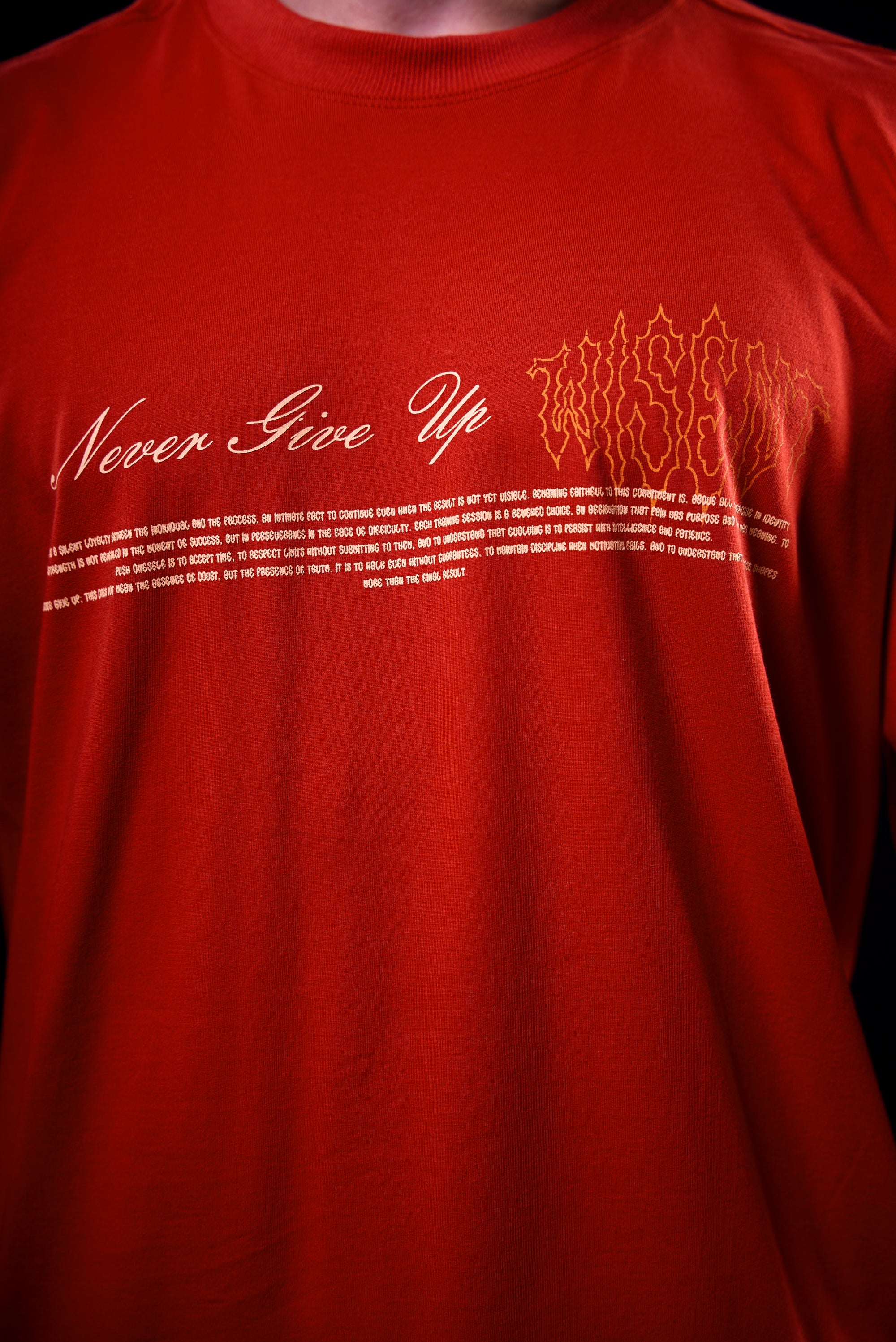 SOFT - CAMISETA OVERSIZED - NEVER GIVE UP VERMELHA