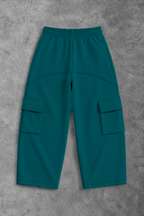 Heavy - Calça Cargo Wide Leg Moletom - Wisent Collections Azul Turquesa