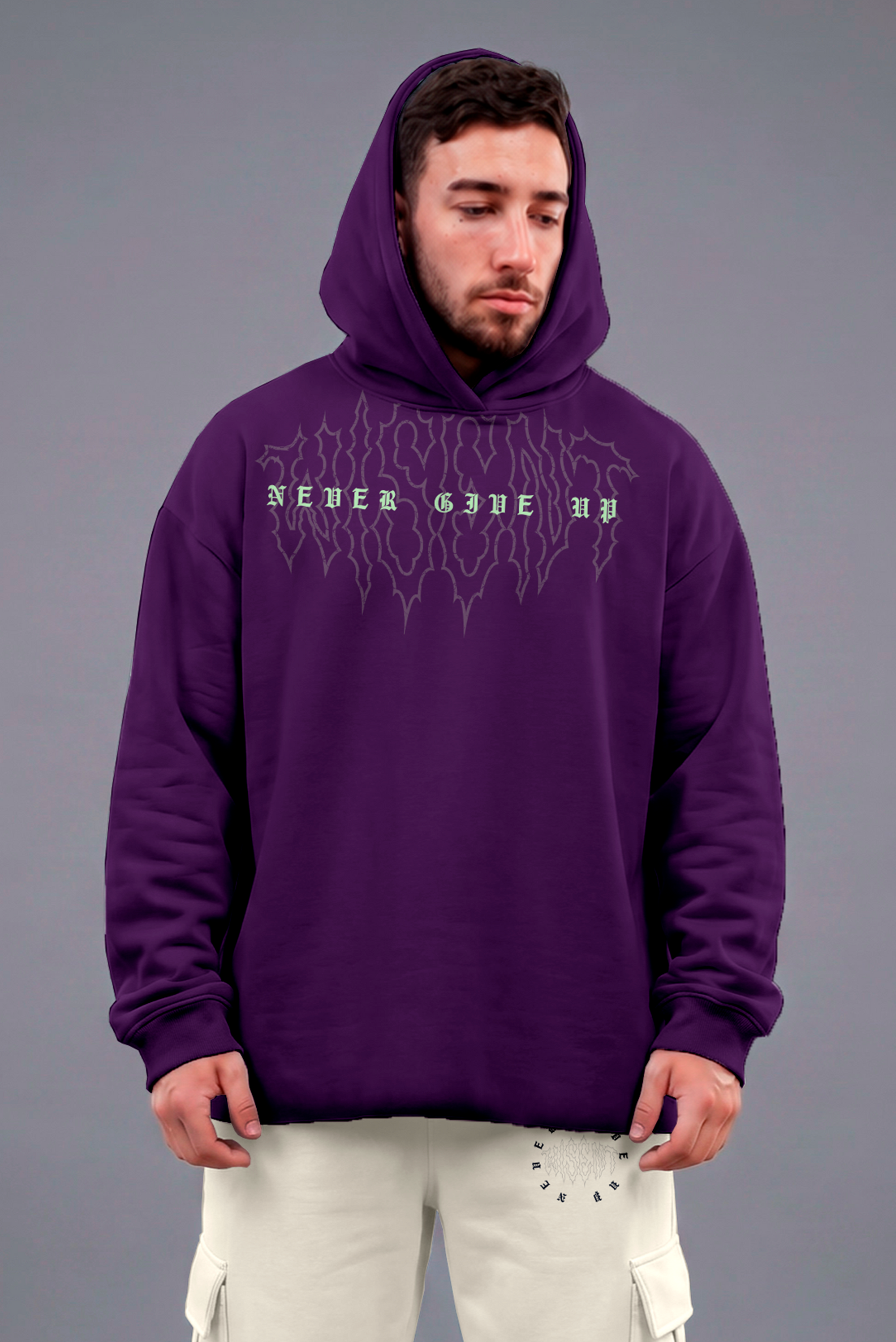 Heavy - Moletom Box Raw Hem - Never Give Up Roxo