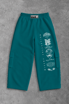 Heavy - Calça Cargo Wide Leg Moletom - Wisent Collections Azul Turquesa