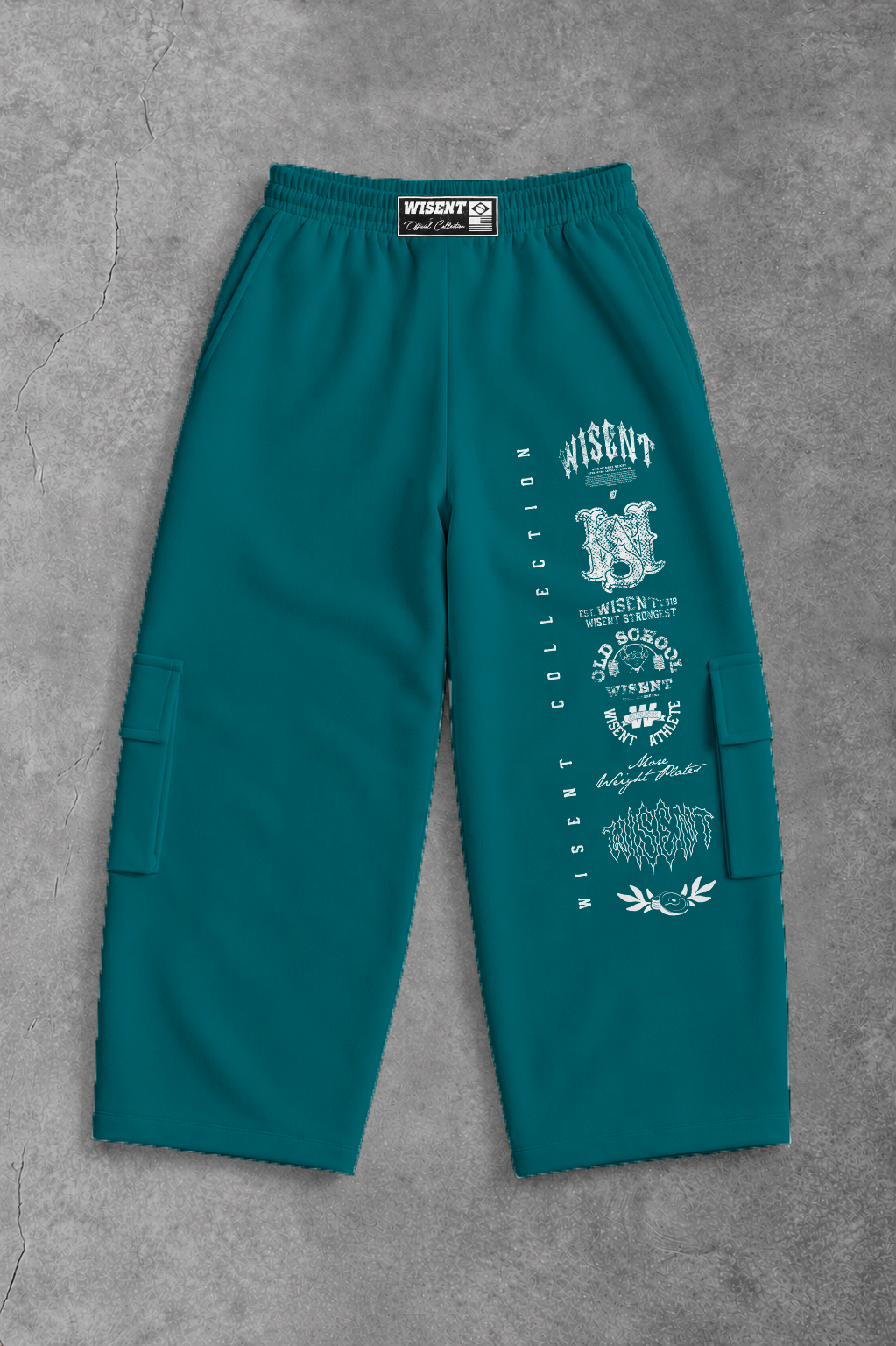 Heavy - Calça Cargo Wide Leg Moletom - Wisent Collections Azul Turquesa