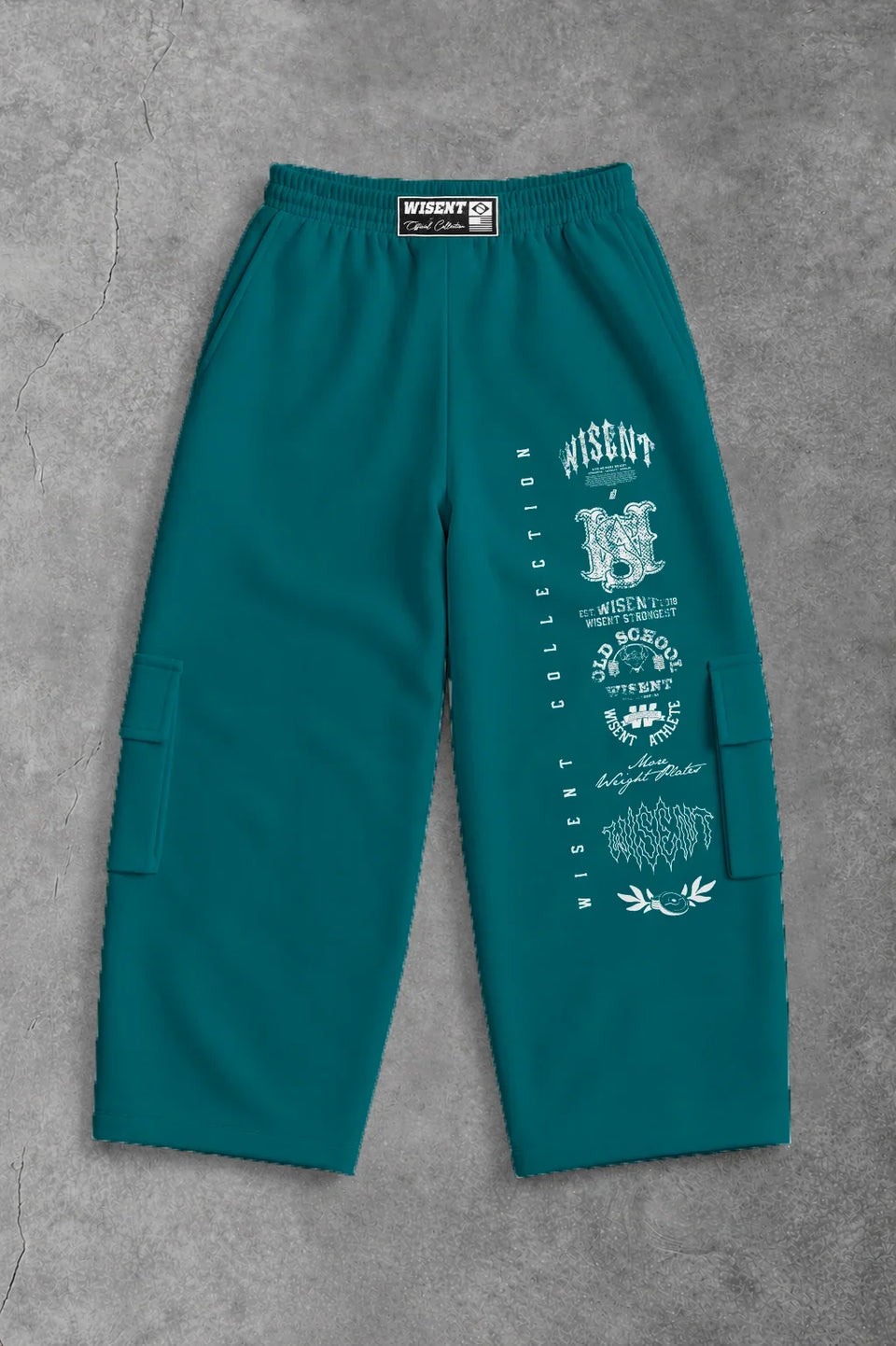 Heavy - Calça Cargo Wide Leg Moletom - Wisent Collections Azul Turquesa