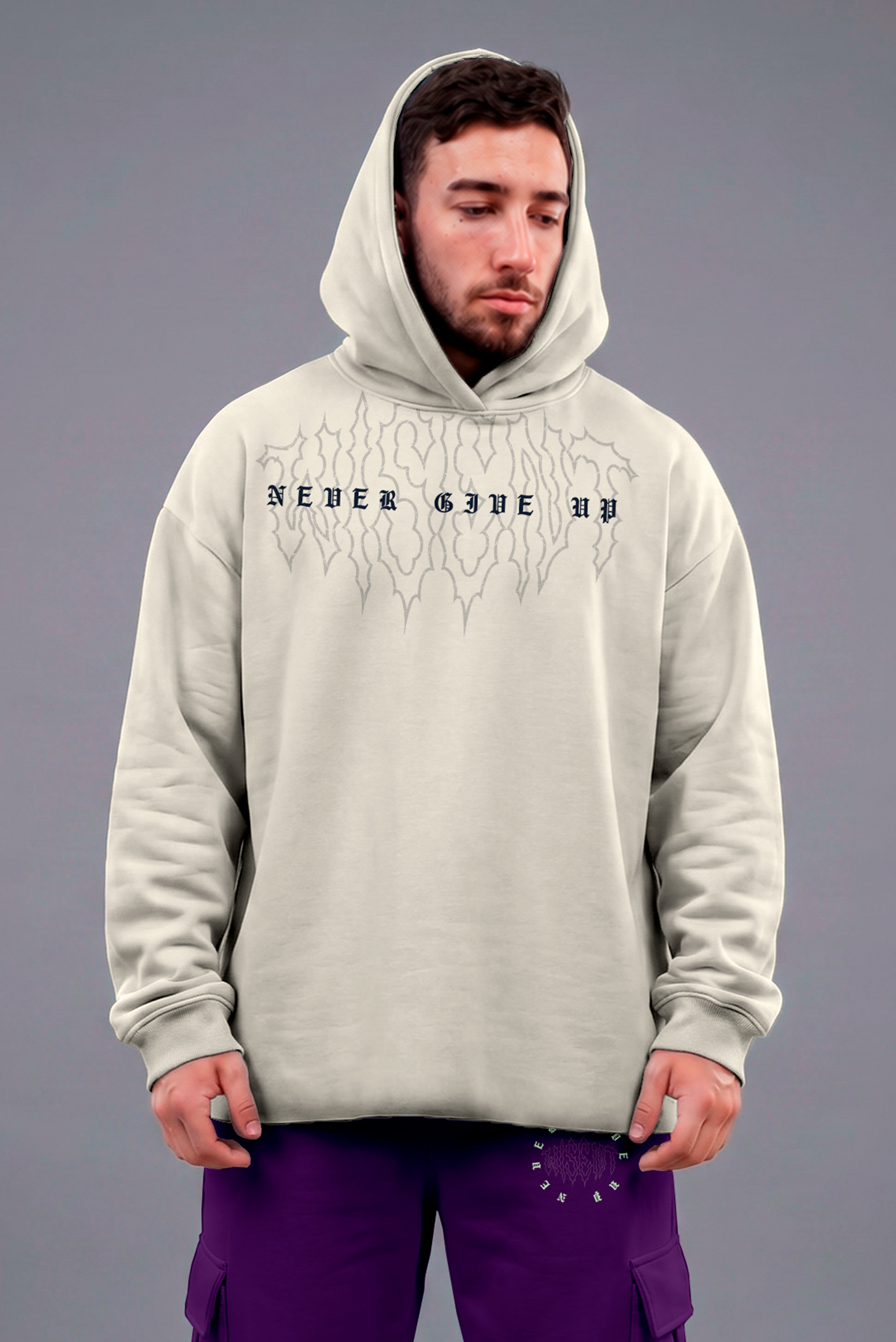 Heavy - Moletom Box Raw Hem - Never Give Up Off White