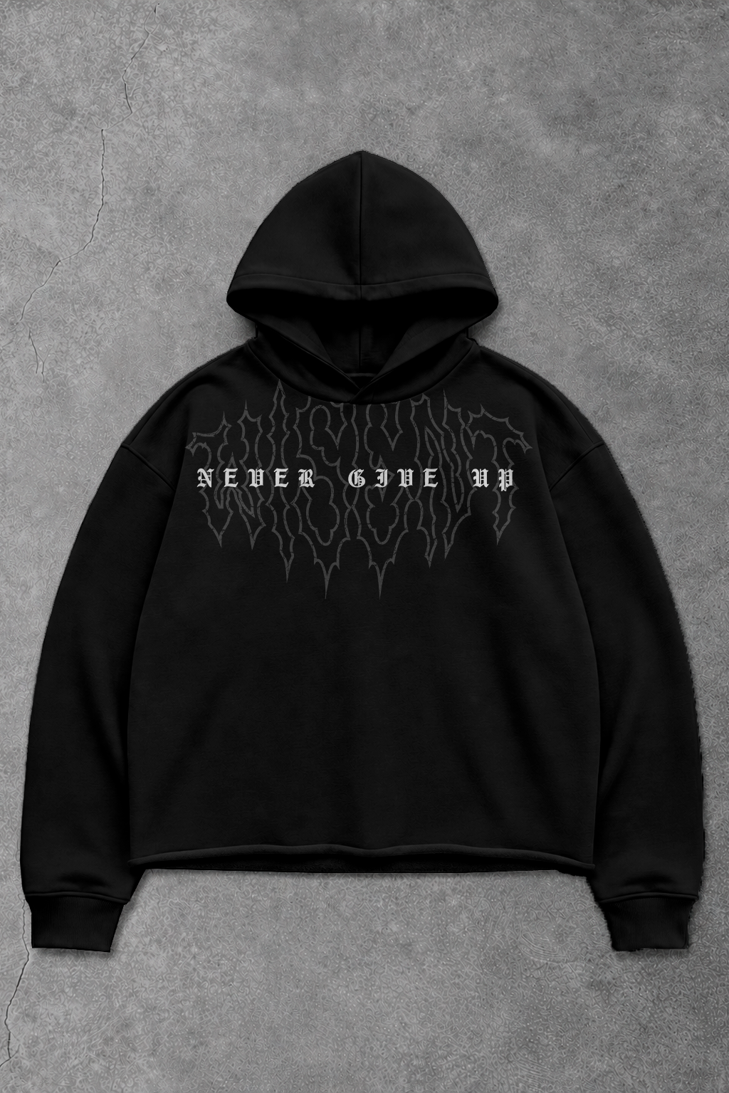 Heavy - Moletom Box Raw Hem - Never Give Up Preto