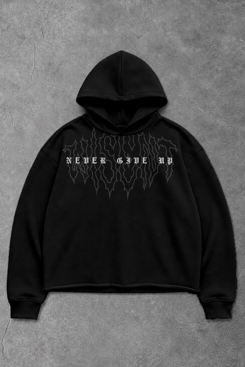 Heavy - Moletom Box Raw Hem - Never Give Up Preto