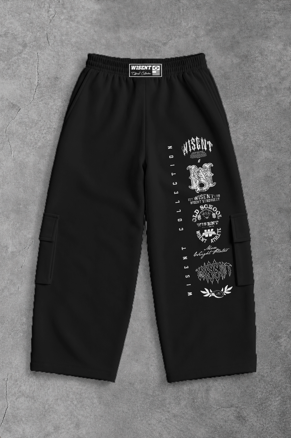 Heavy - Calça Cargo Wide Leg Moletom - Wisent Collections Preto