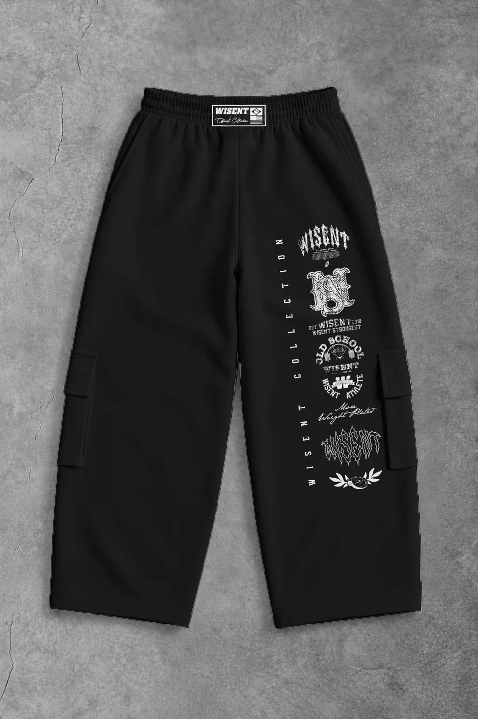 Heavy - Calça Cargo Wide Leg Moletom - Wisent Collections Preto