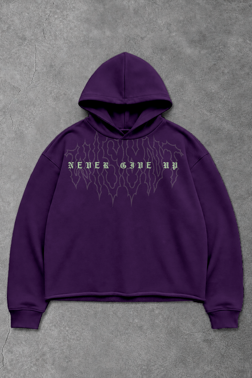 Heavy - Moletom Box Raw Hem - Never Give Up Roxo