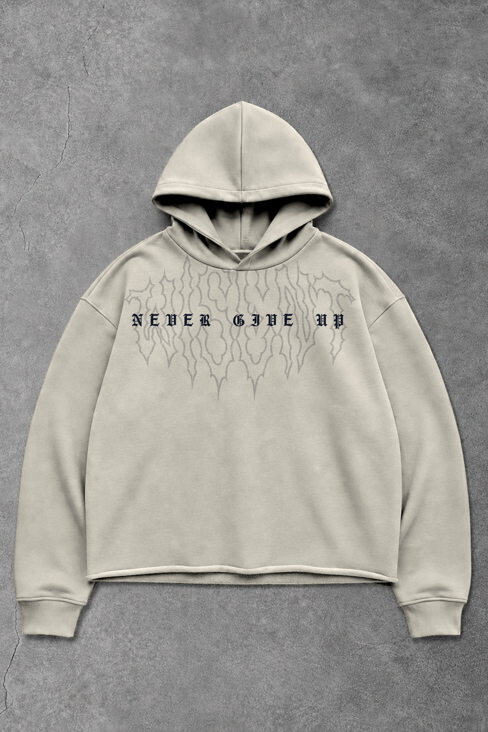 Heavy - Moletom Box Raw Hem - Never Give Up Off White