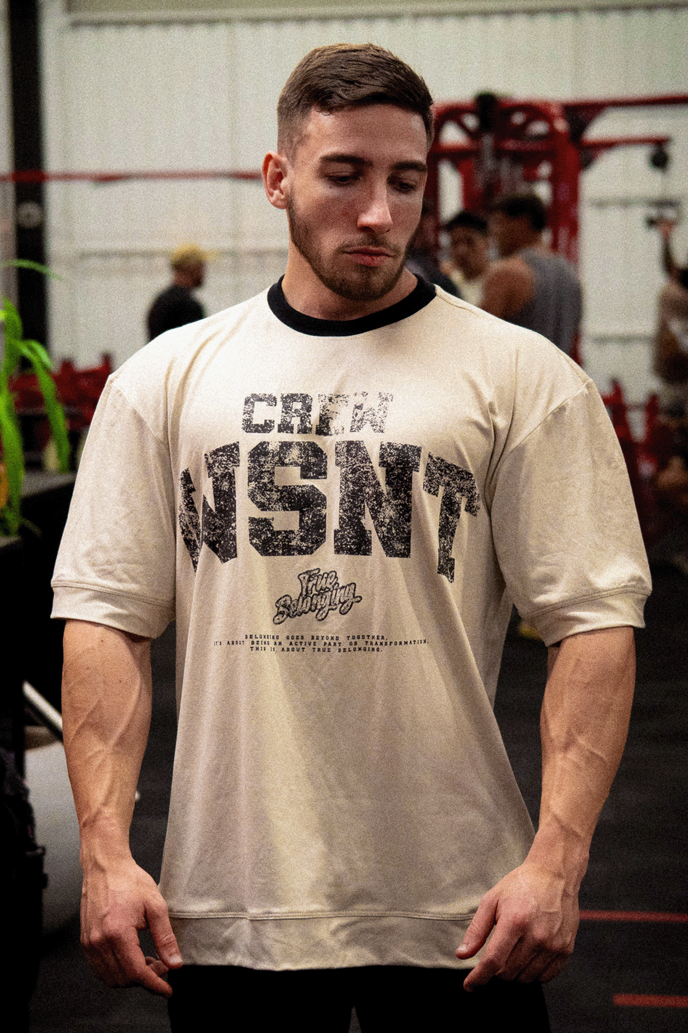 HEAVY - CAMISETA OVERSIZED - TRUE BELONGING - BEGE MESCLA