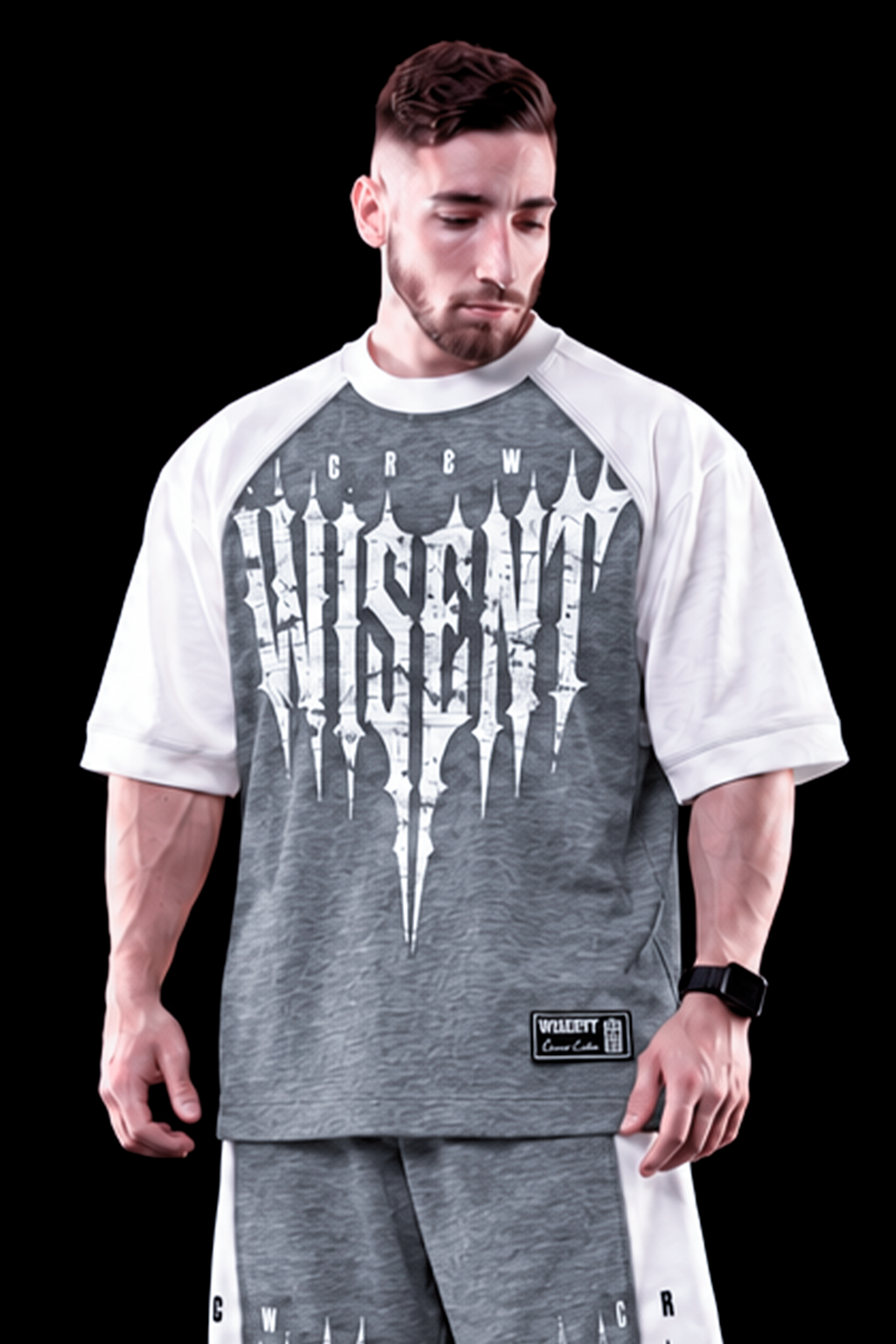 Soft - Camiseta Oversized Raglan - Wisent Crew  Cz Mescla/Branca