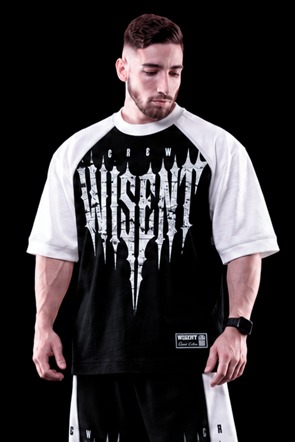 Soft - Camiseta Oversized Raglan - Wisent Crew  Preta/Branca