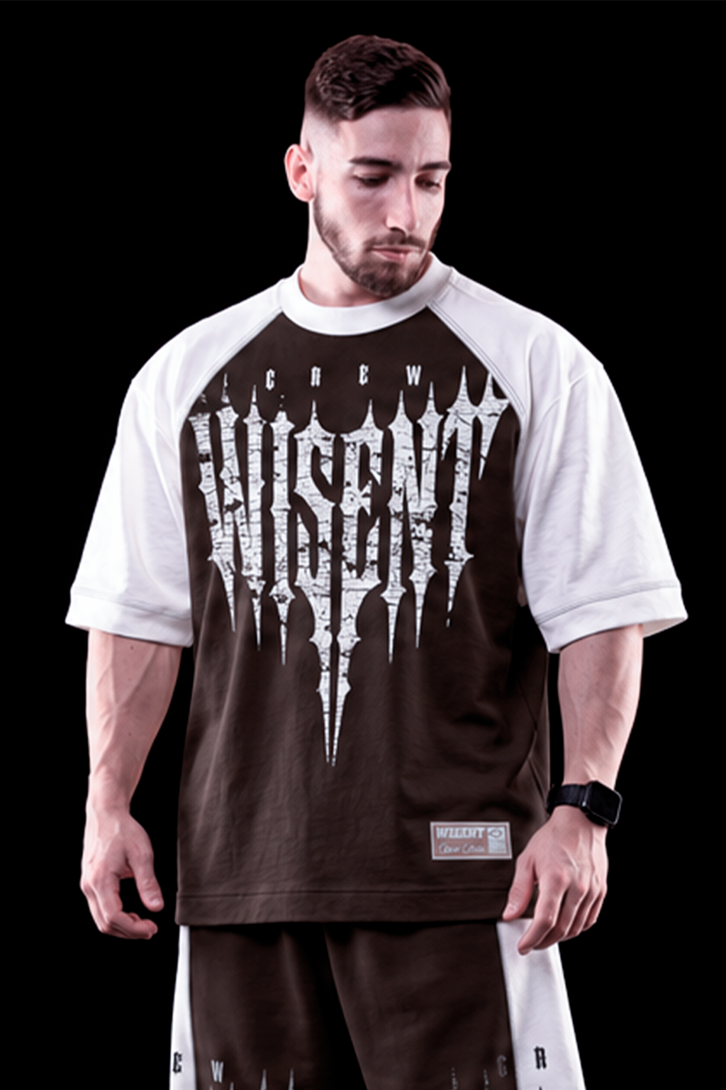 Soft - Camiseta Oversized Raglan - Wisent Crew  Marrom/Branca