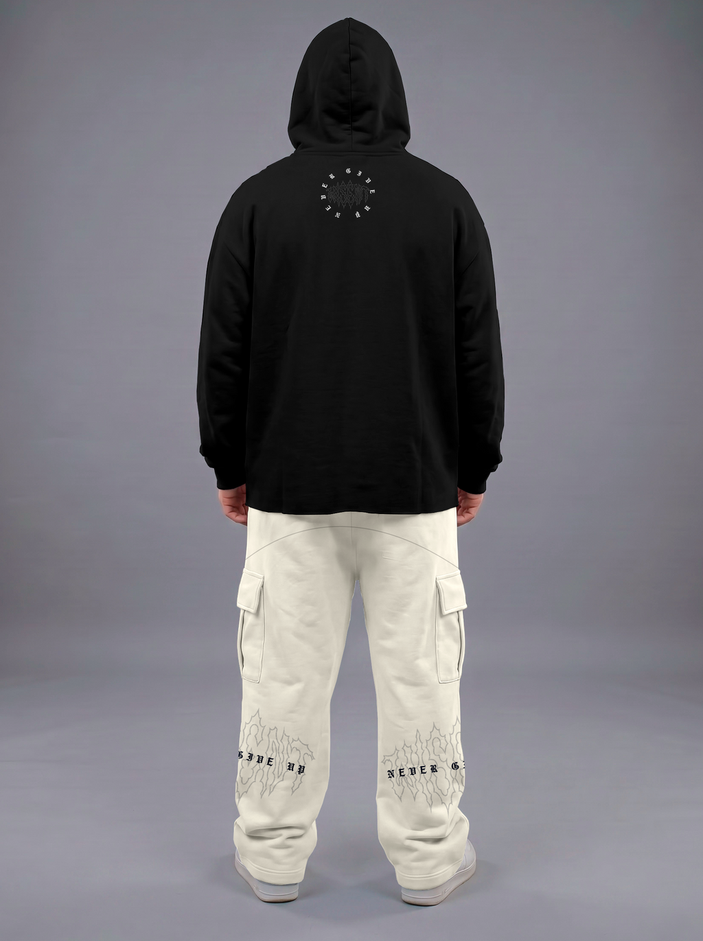 Heavy - Moletom Box Raw Hem - Never Give Up Preto