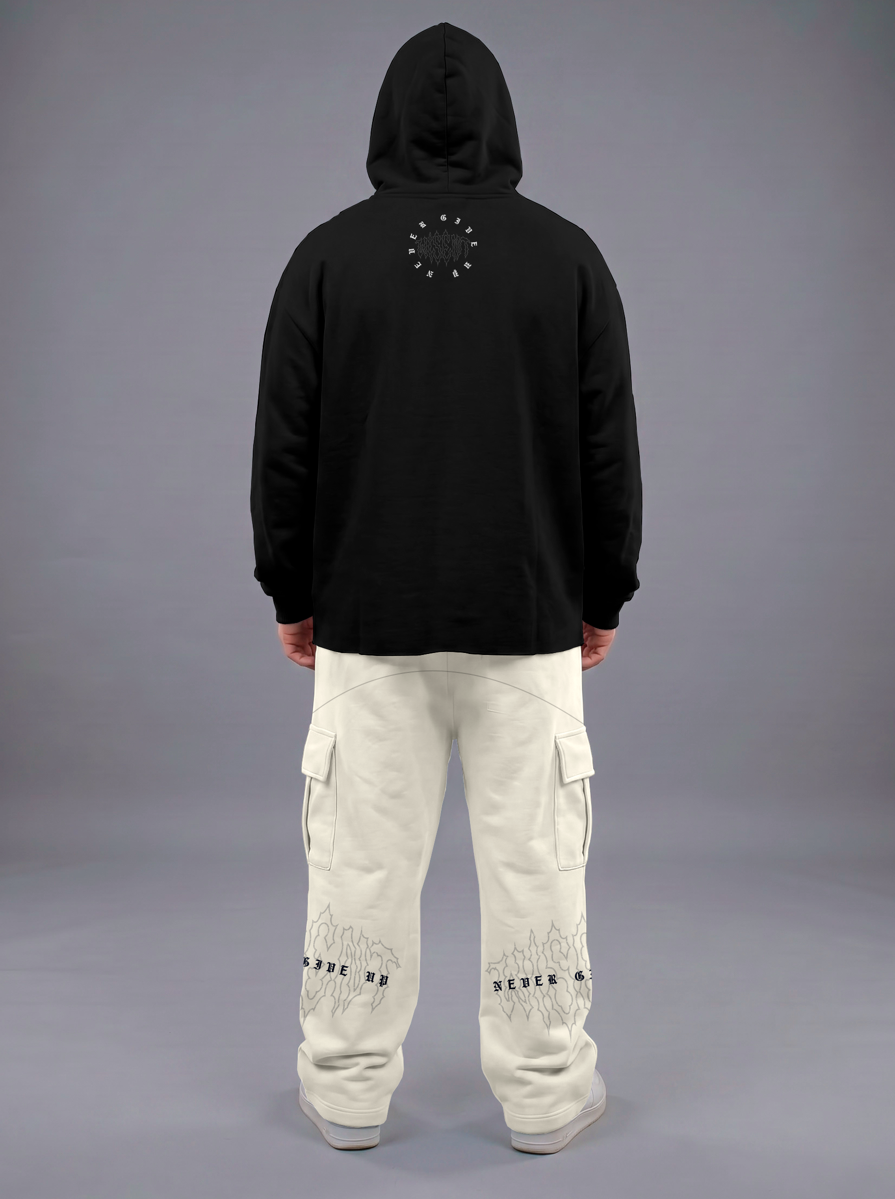 Heavy - Moletom Box Raw Hem - Never Give Up Preto