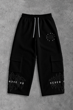 Heavy - Calça Cargo Wide Leg Moletom - Never Give Up Preta