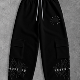 Heavy - Calça Cargo Wide Leg Moletom - Never Give Up Preta