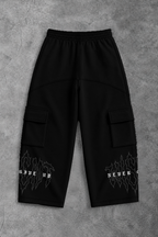 Heavy - Calça Cargo Wide Leg Moletom - Never Give Up Preta